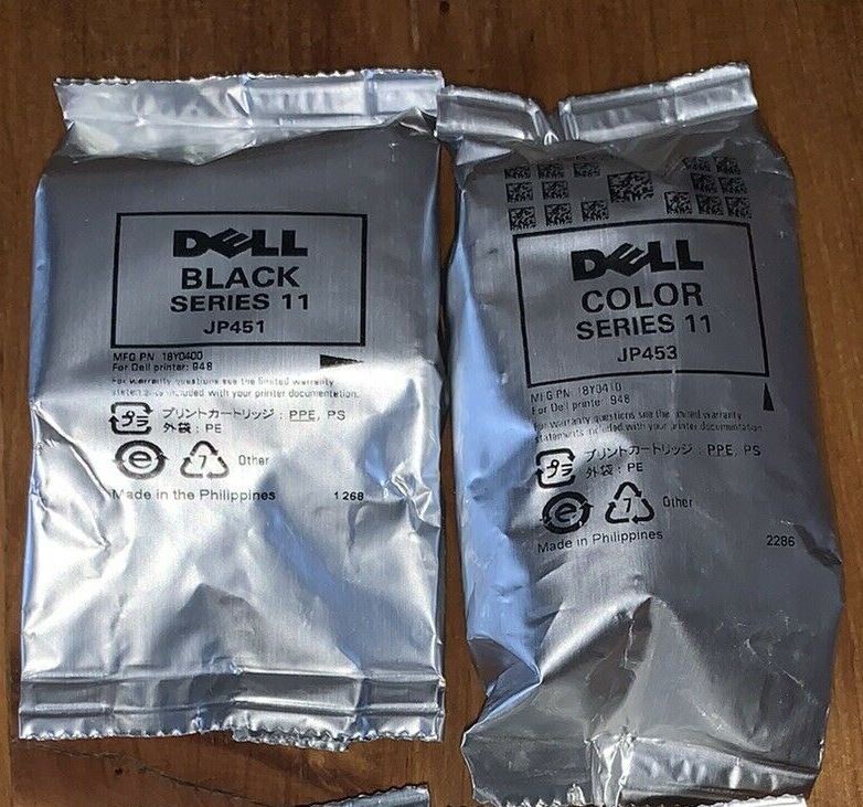 2 Genuine Sealed Bag Dell JP451 Black JP453 COLOR INKJET CARTRIDGES NO OUTER BOX