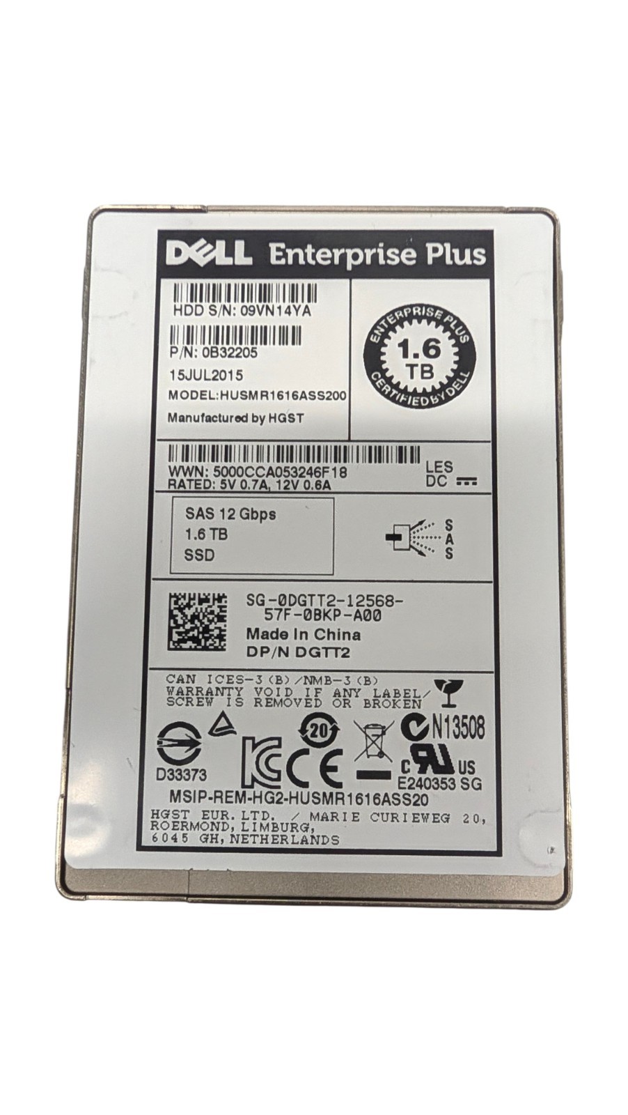 Dell DGTT2 1.6TB SAS 12G RI 2.5" SSD - HUSMR1616ASS200