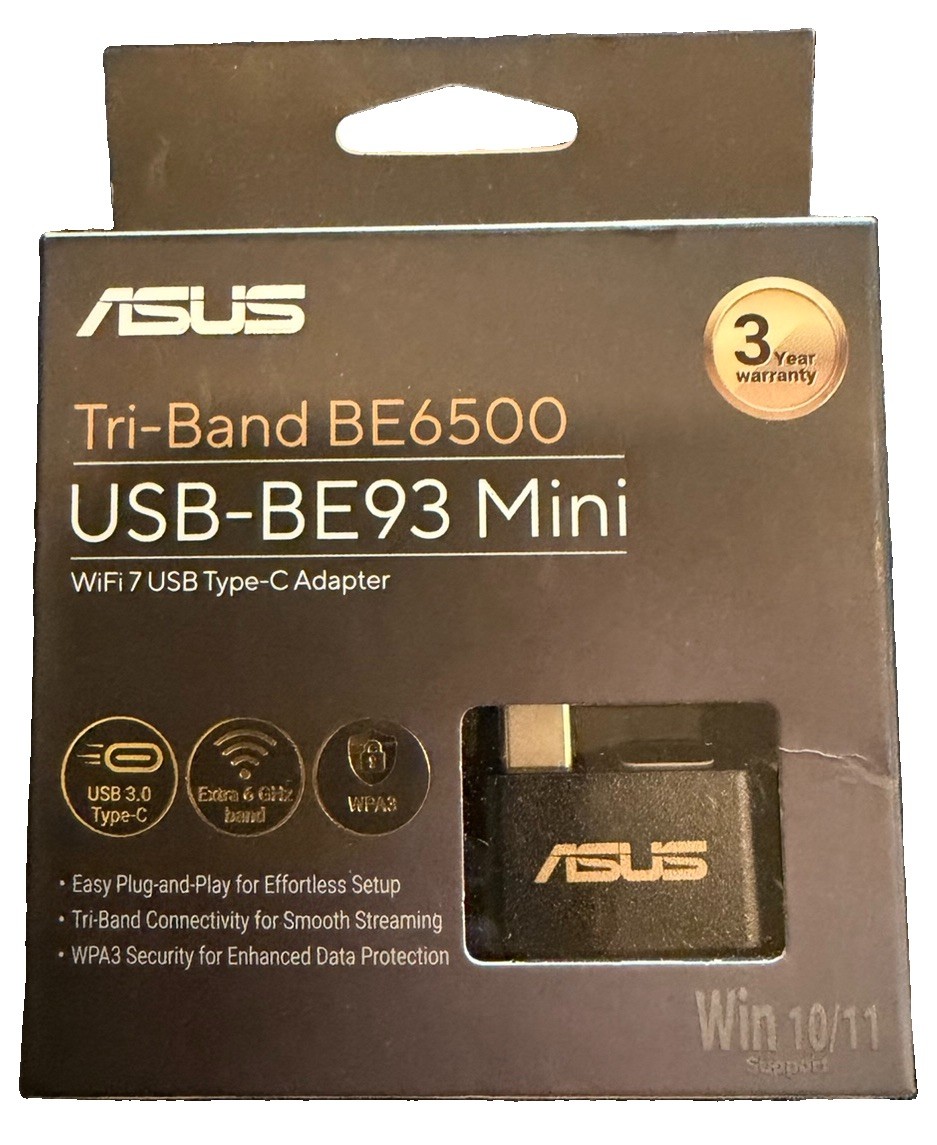 New Asus USB-BE93 Mini Tri-Band BE6500 Wi-Fi 7 Type-C Wireless Network Adapter