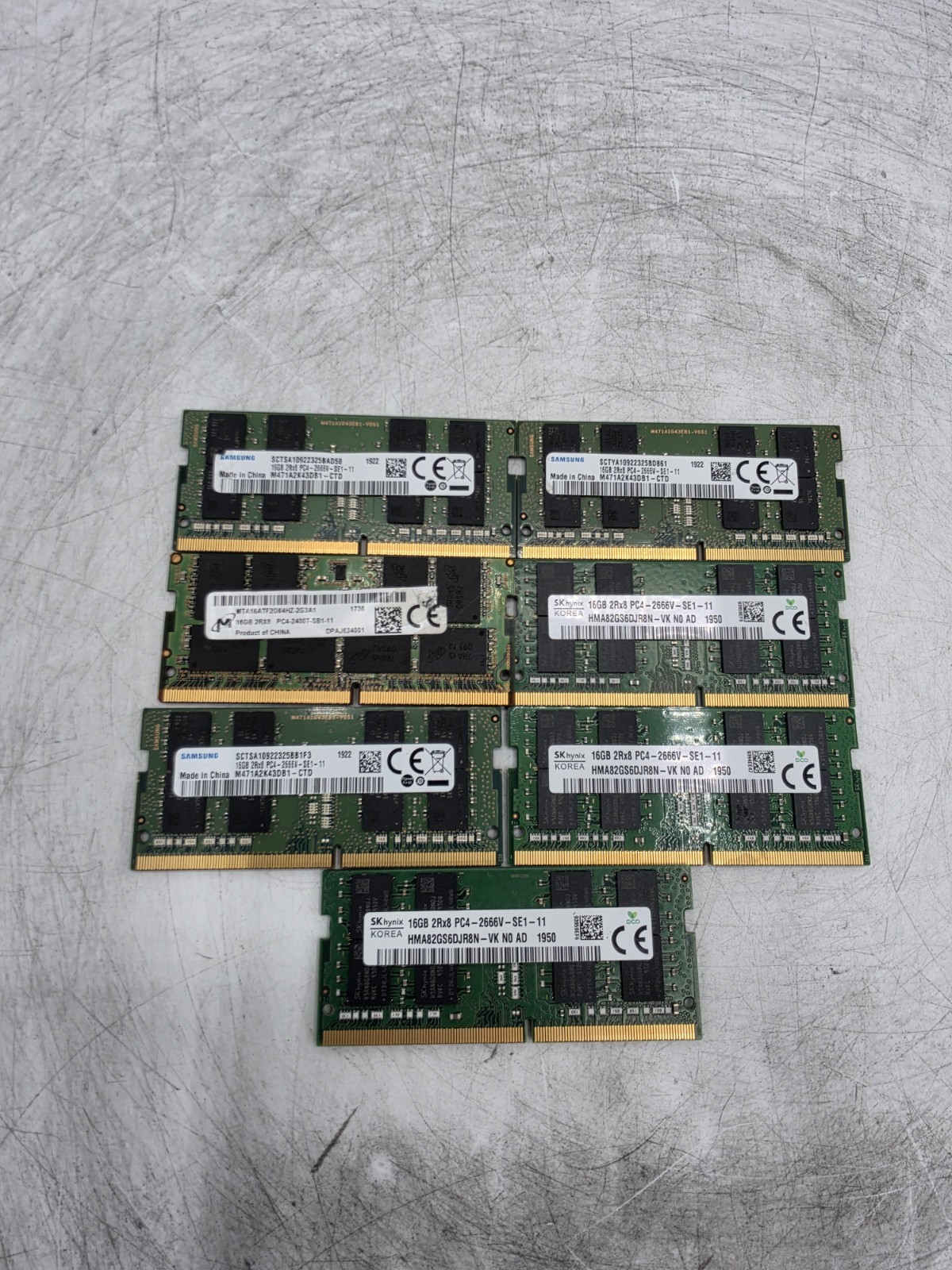 LOT OF 7 16GB DDR4 LAPTOP MEMORY RAM VARIOUS BRANDS/SPEEDS