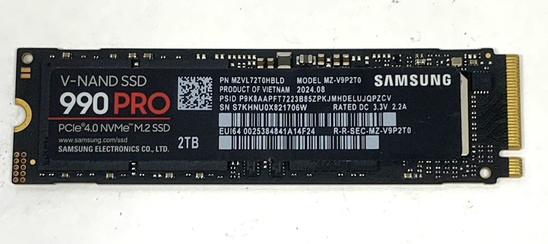 Samsung 990 PRO 2TB NVMe PCIe 4.0 M.2 2280 (MZ-V9P2T0) Internal SSD