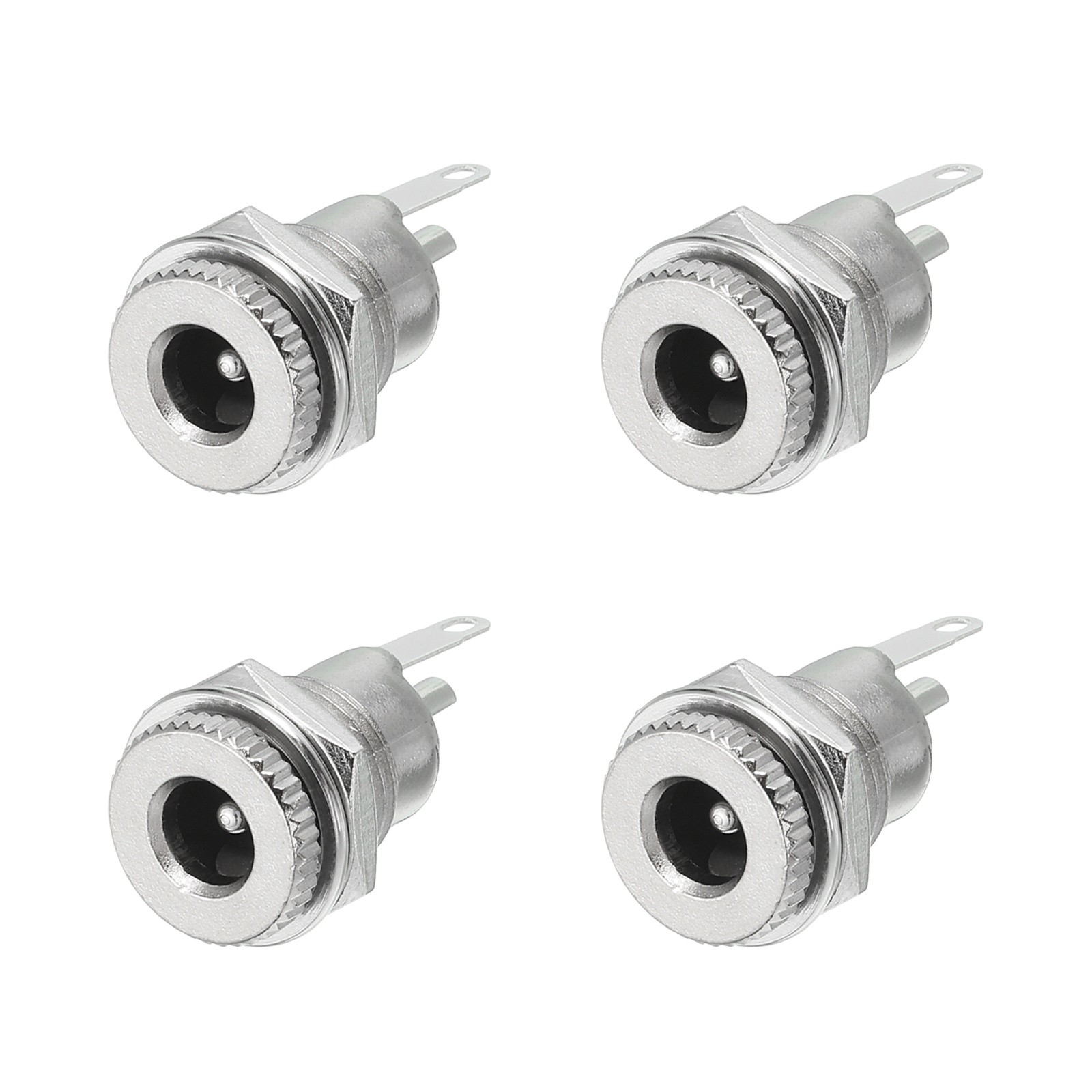 4pcs DC5521 Power Jack, 12V 1A 12.5x12.5x26.5mm 2 Pin with Nut Washer, Silver