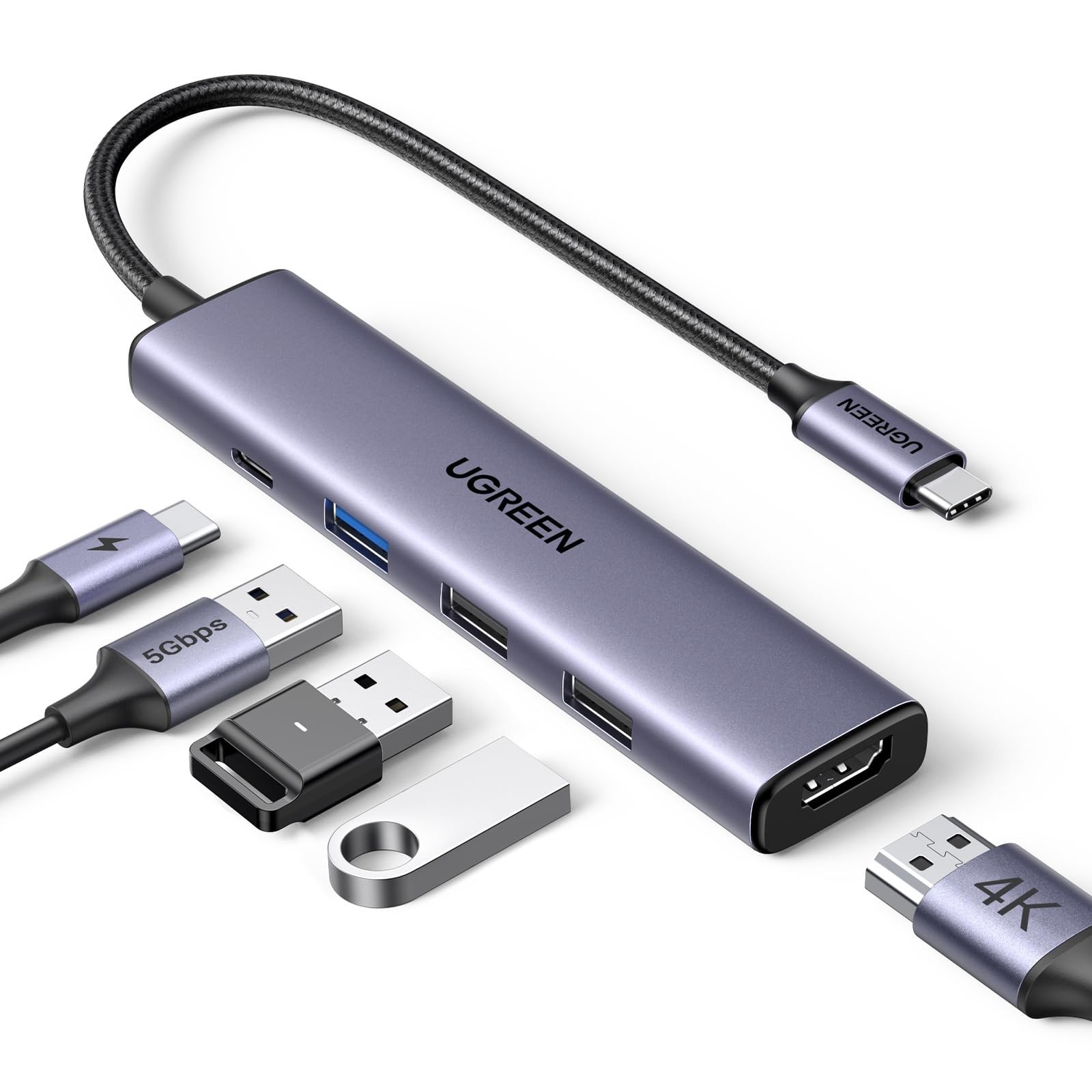 UGREEN USB C Hub 5 in 1 Multiport USB Adapter 4K HDMI, 100W Power Delivery | 3 U