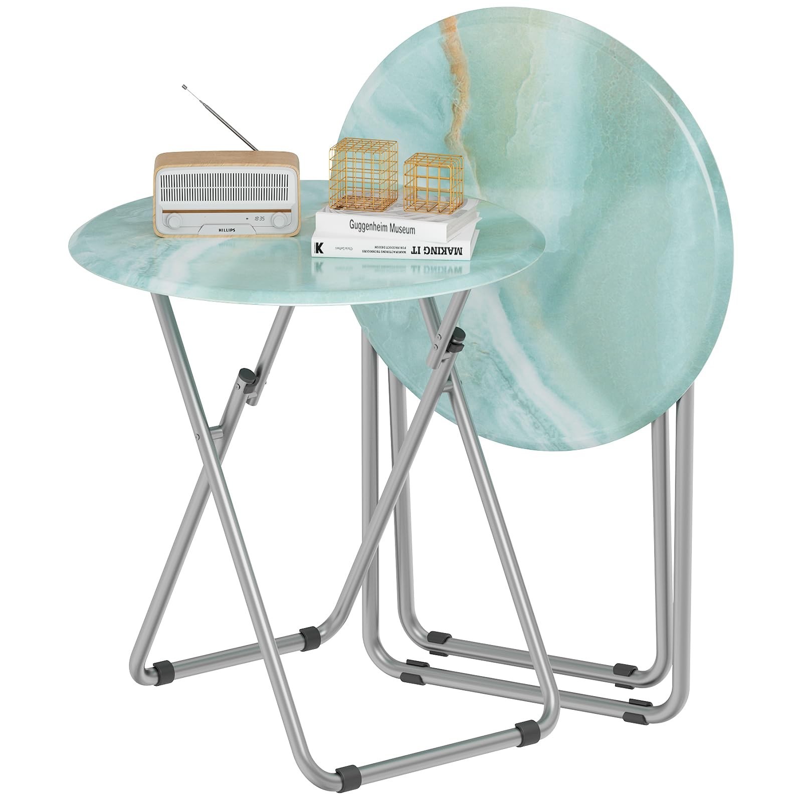 Fleecy day TV Tray Round Table, Small Foldable Table, Portable Dinner Table f...