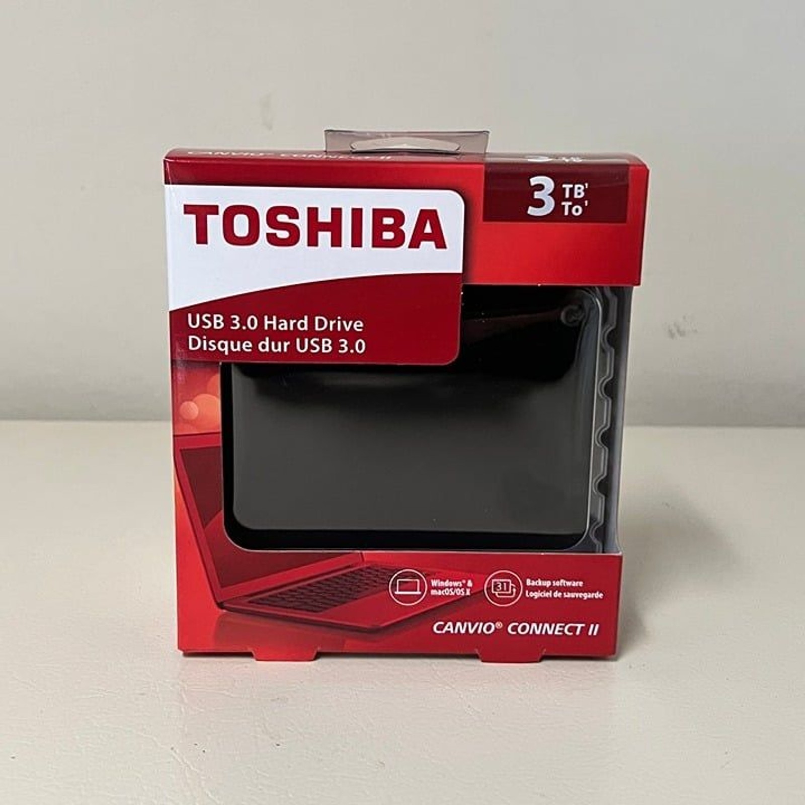 Toshiba Canvio Connect II 3TB Portable Hard Drive, Black (HDTC830XK3C1)