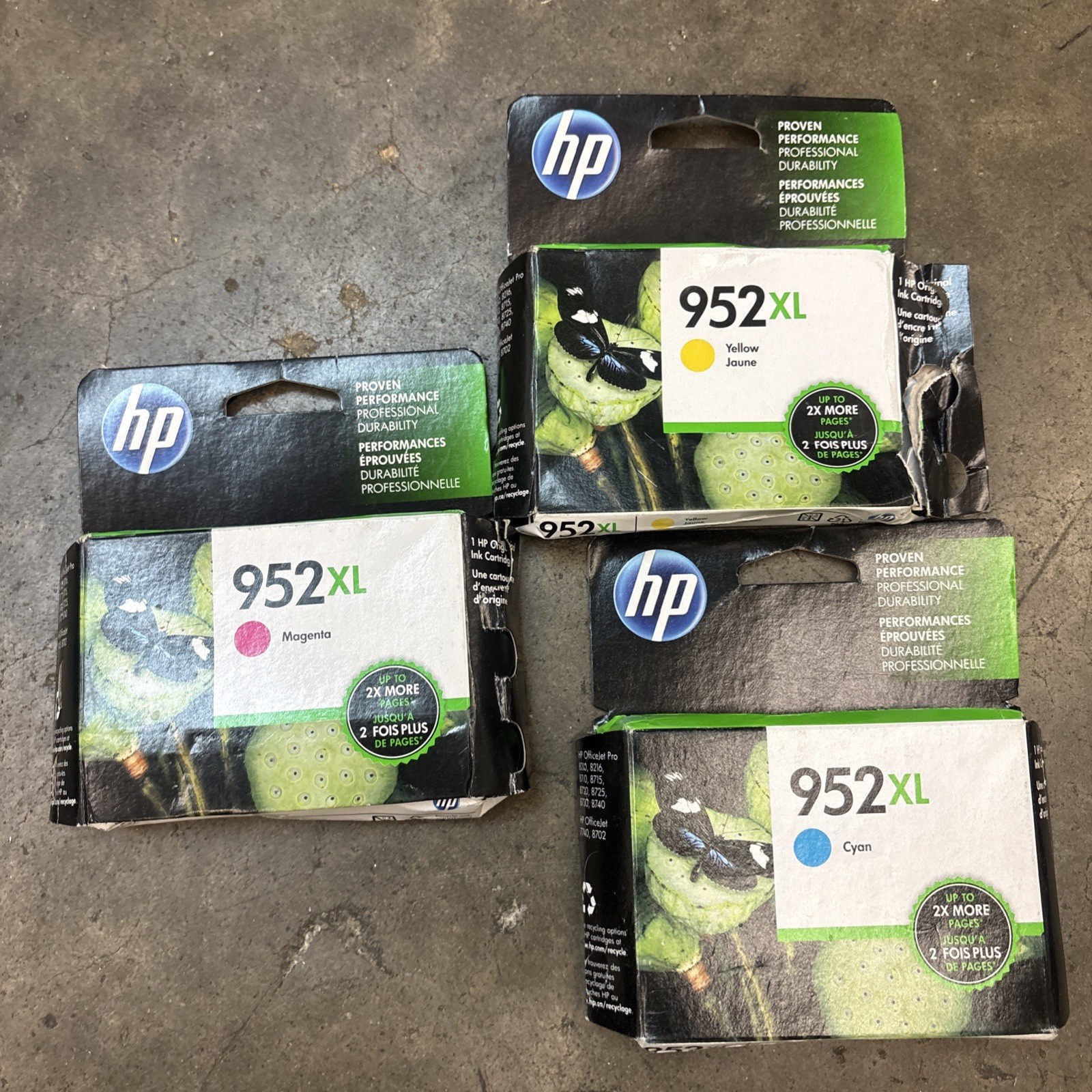 NEW OEM HP 952XL GENUINE Magenta/Cyan/Yellow Ink Cartridges 3 PACKS Expired 2019