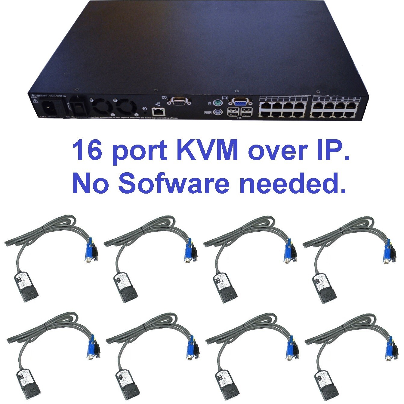 IBM GCM2 39M2878 1735-GX2 16 port KVM IP  Switch + 8x 39M2899 USB cable modules