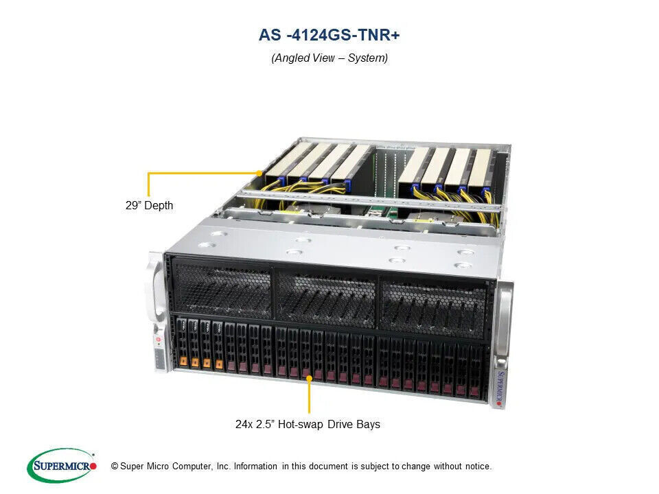 Supermicro AS-4124GS-TNR 4U 8GPU server, 2x AMD 7663 CPU  .