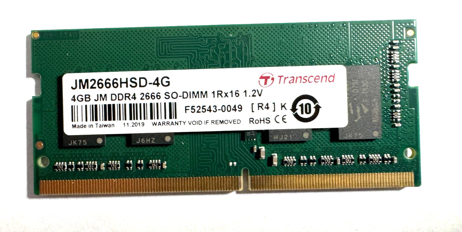 Transcend 4GB SODIMM DDR4 RAM (1 module) - Tested 100% onboard
