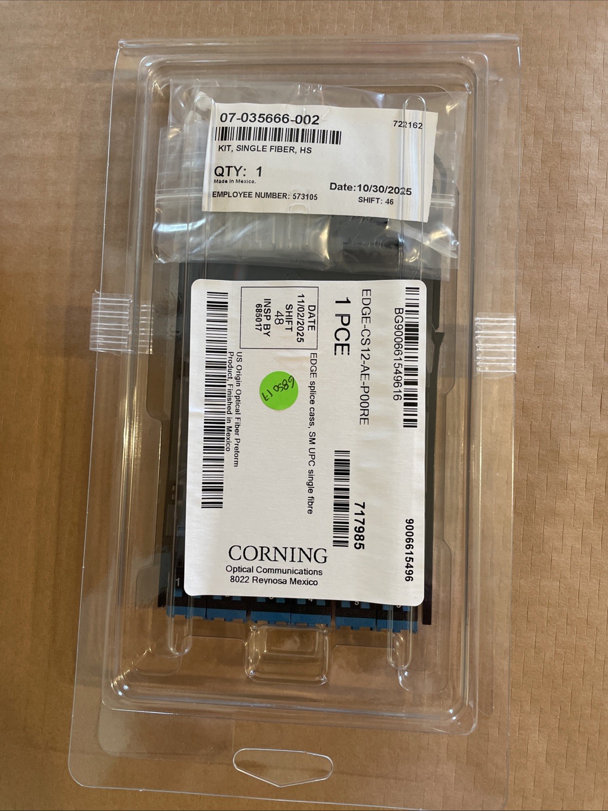 Corning Single-Mode UPC Single Fibre Splice Cassette EDGE-CS12-AE-P00RE NEW