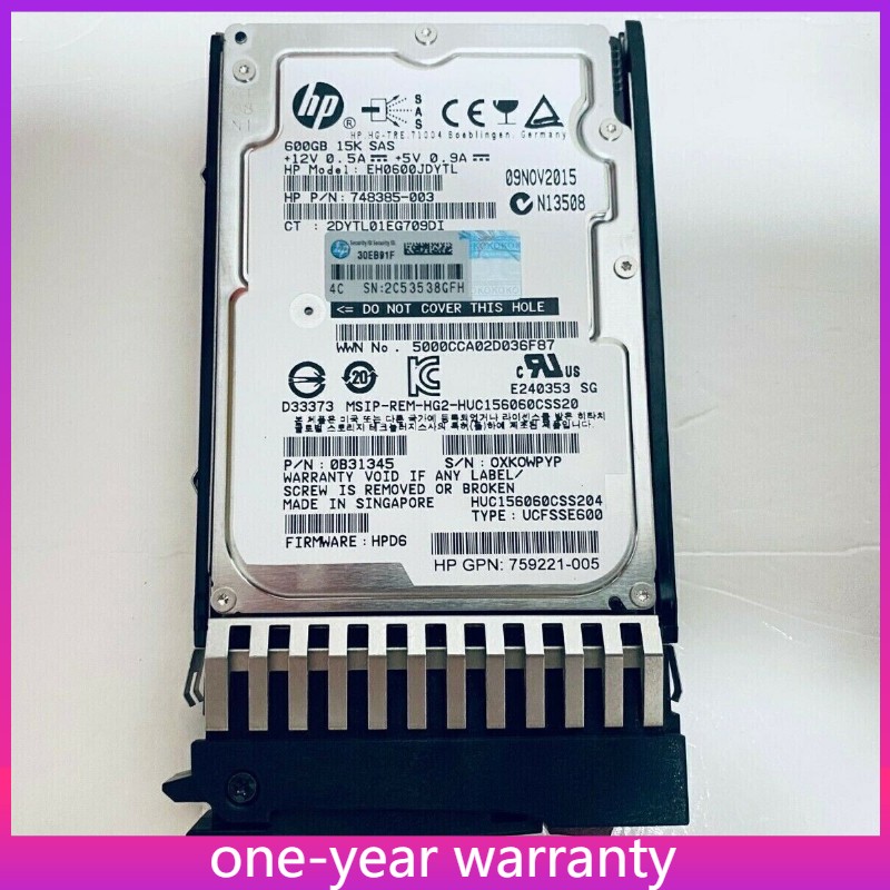 New HP 787642-001 J9F42A MSA 600GB SAS 12Gb/s 15K SFF 2.5IN DUAL PORT ENT HDD US