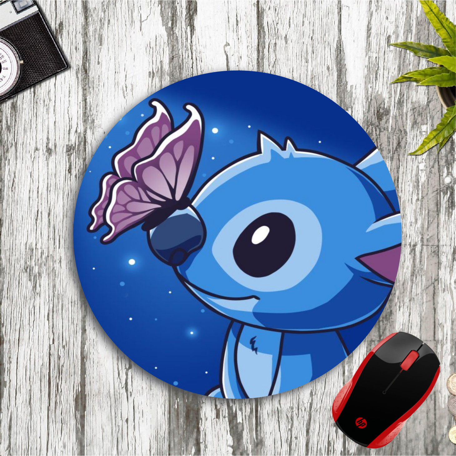 LILO & STITCH BUTTERFLY ROUND NEOPRENE GAMING MOUSE PAD MAT HOME SCHOOL OFFICE