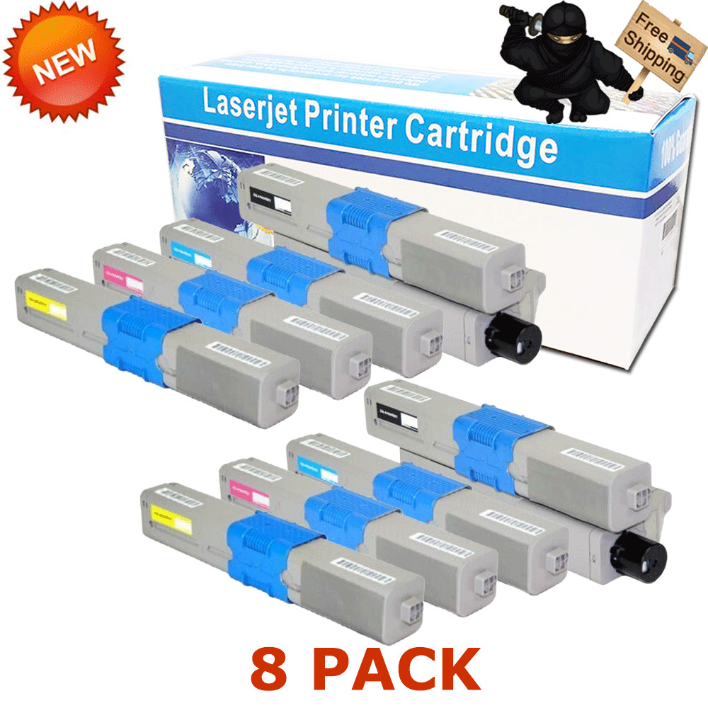 8 PK BLACK COLOR Toner Cartridge Set for Oki C330 C530 MC361 MC561 MC890 MC950