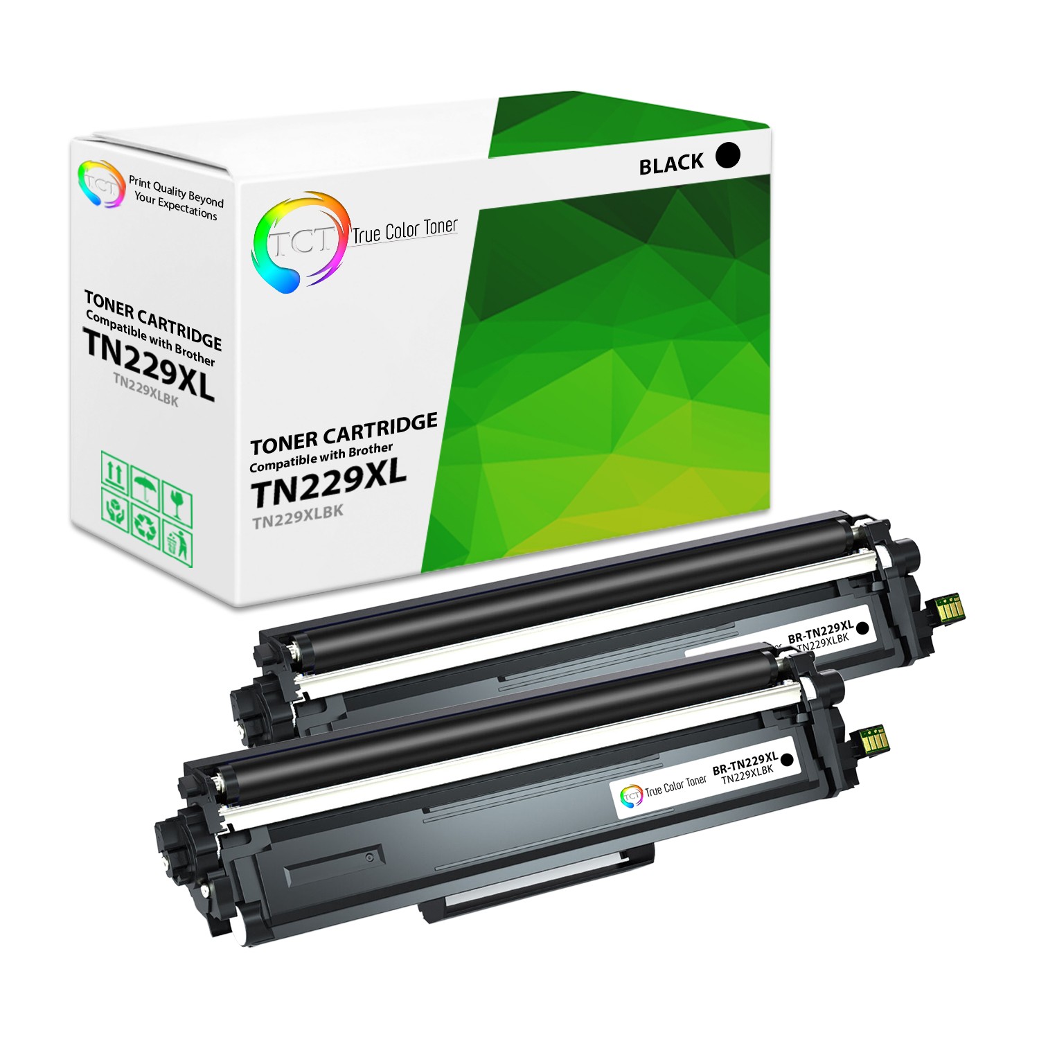 2Pk TCT Premium TN229 Black HY for Compatible Brother MFC-L3780CDW Toner