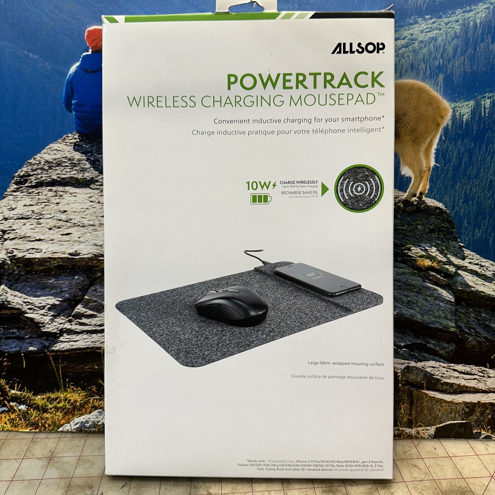 Allsop Wireless Charging Mouse Pad ALS32192, 13.25"H x 9"W x 0.25"D, Black NEW