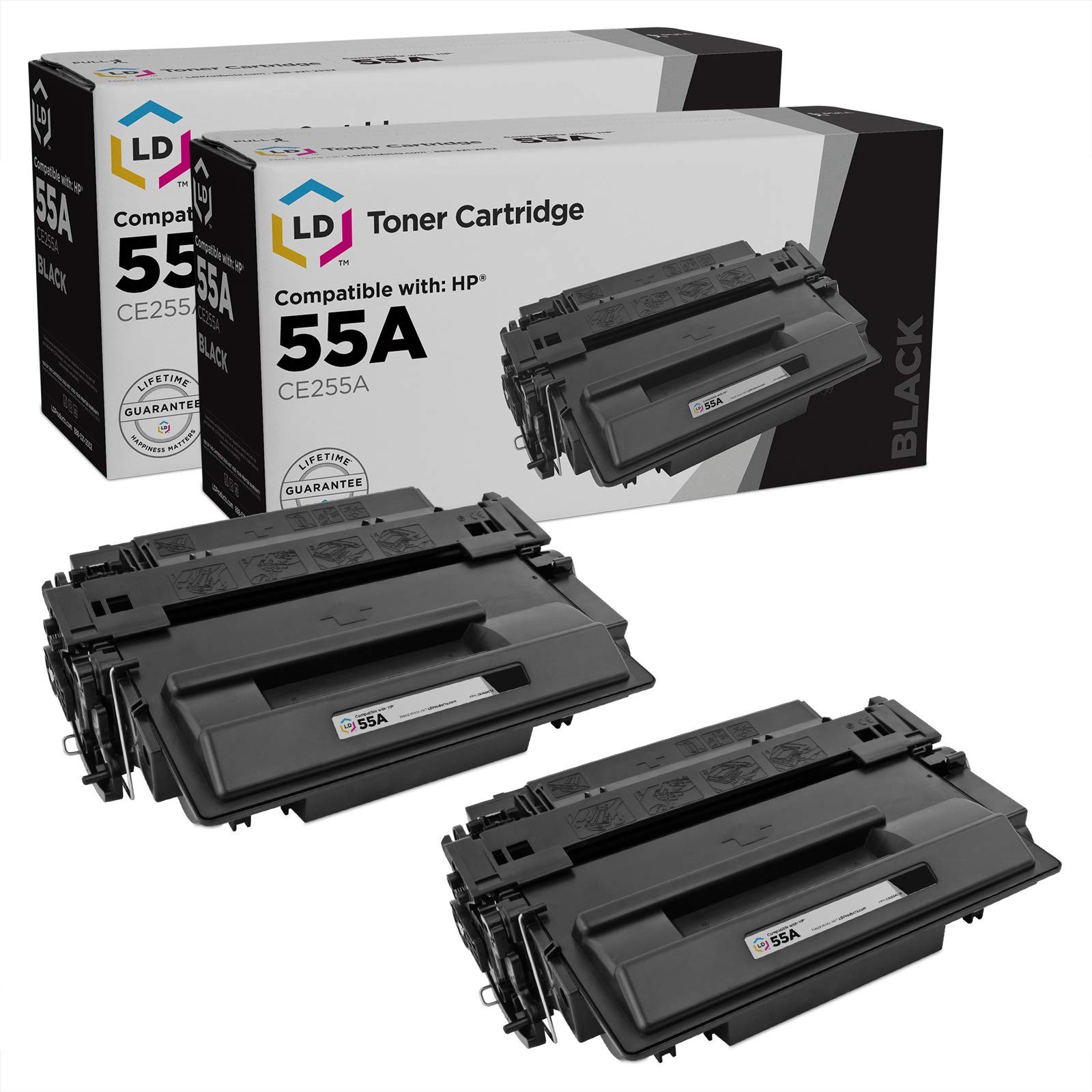 LD Reman Replacements for HP CE255A (HP 55A) Set of 2 Black Toner