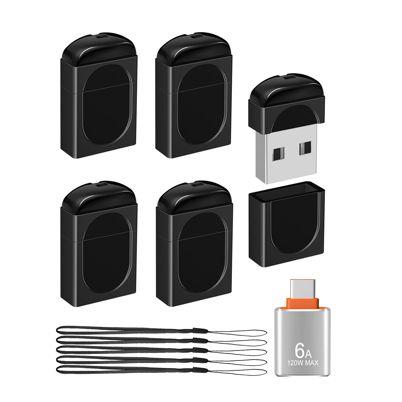 5-Packs 4GB FAT32 Small Flash Drive USB2.0 Drive with USB-Adapter(Black)