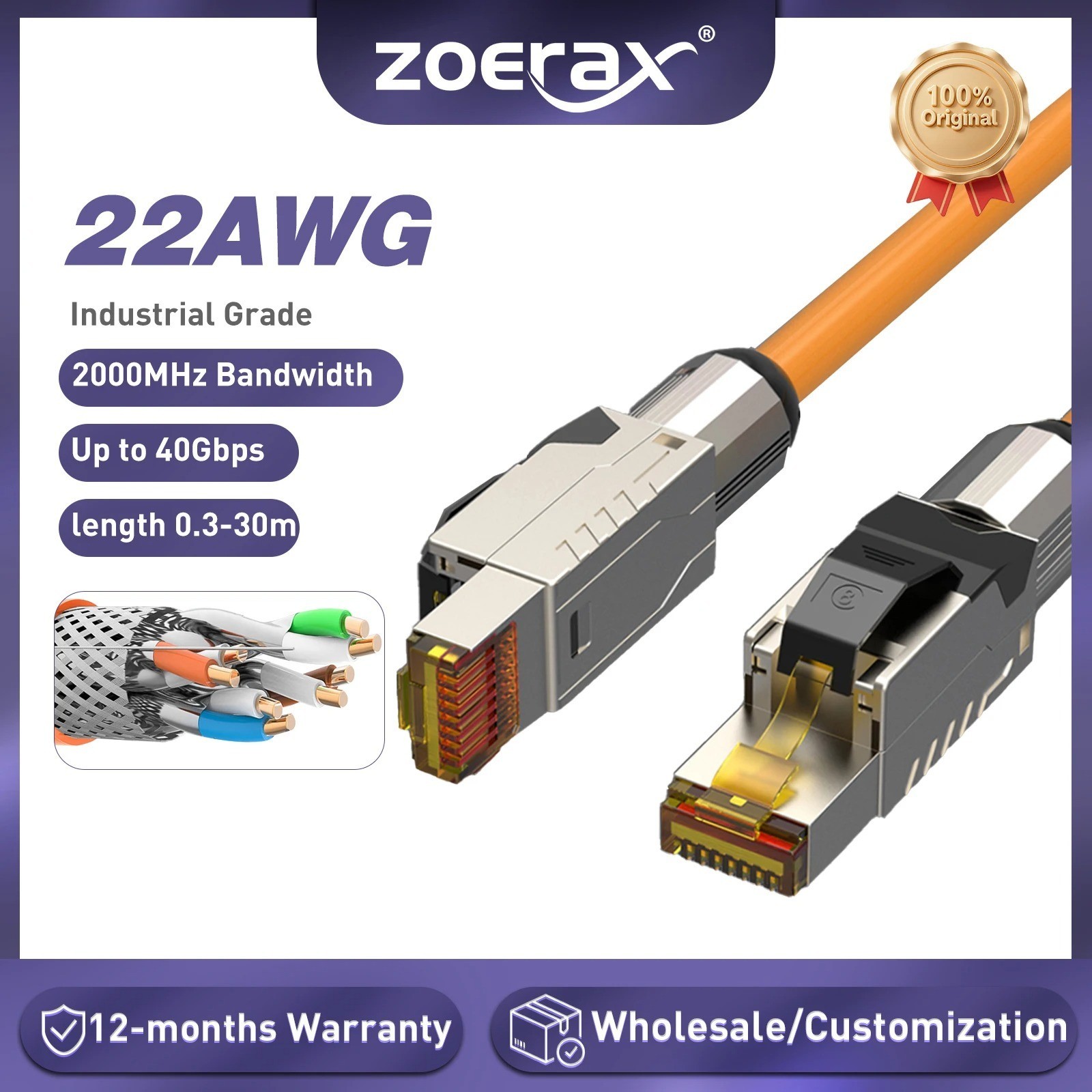 ZoeRax Cat8 Ethernet Patch Cable S/FTP 22AWG 10m 15m 20m 25m