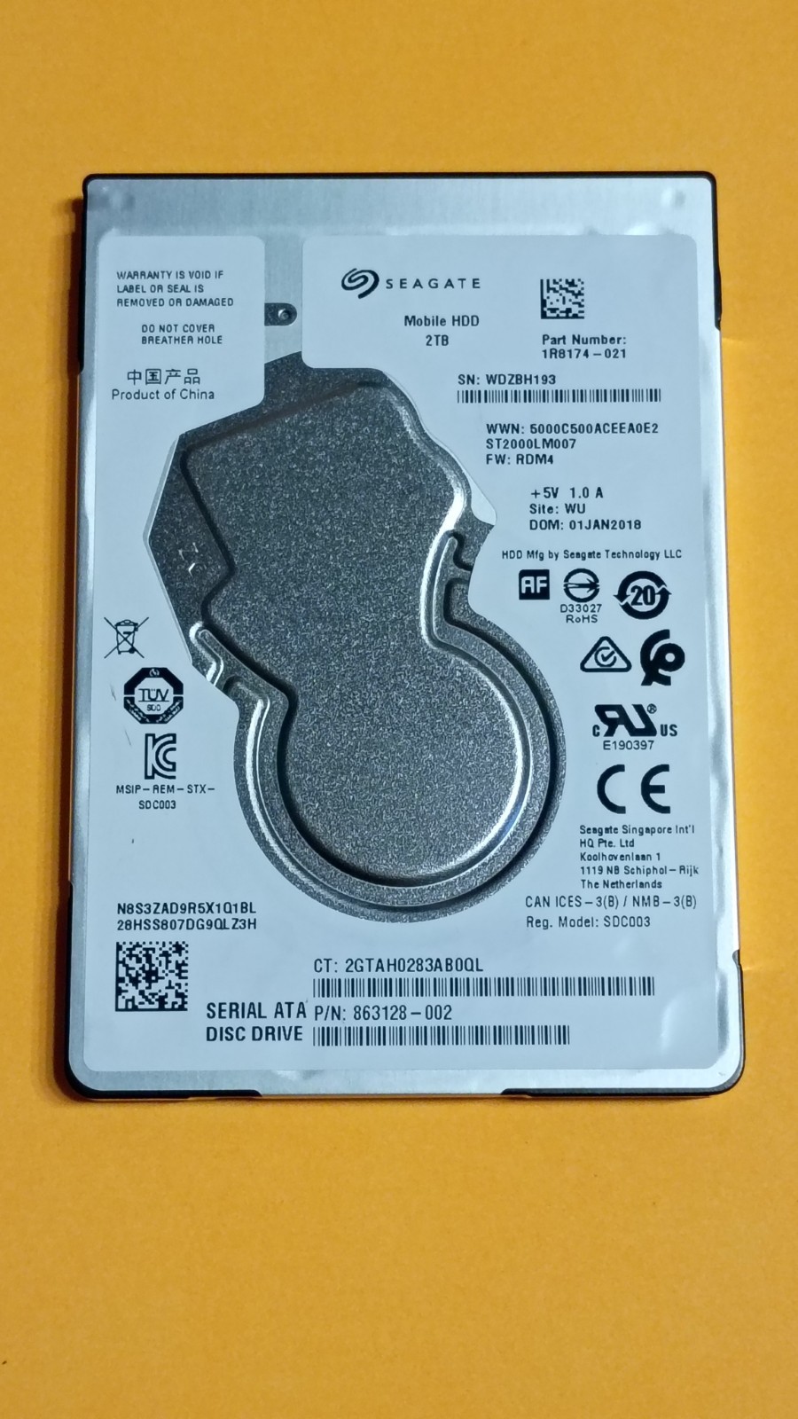 2TB 2000GB Seagate ST2000LM007 2.5" Thin Hard Drive - [2,837 Hours] Low Hours✅