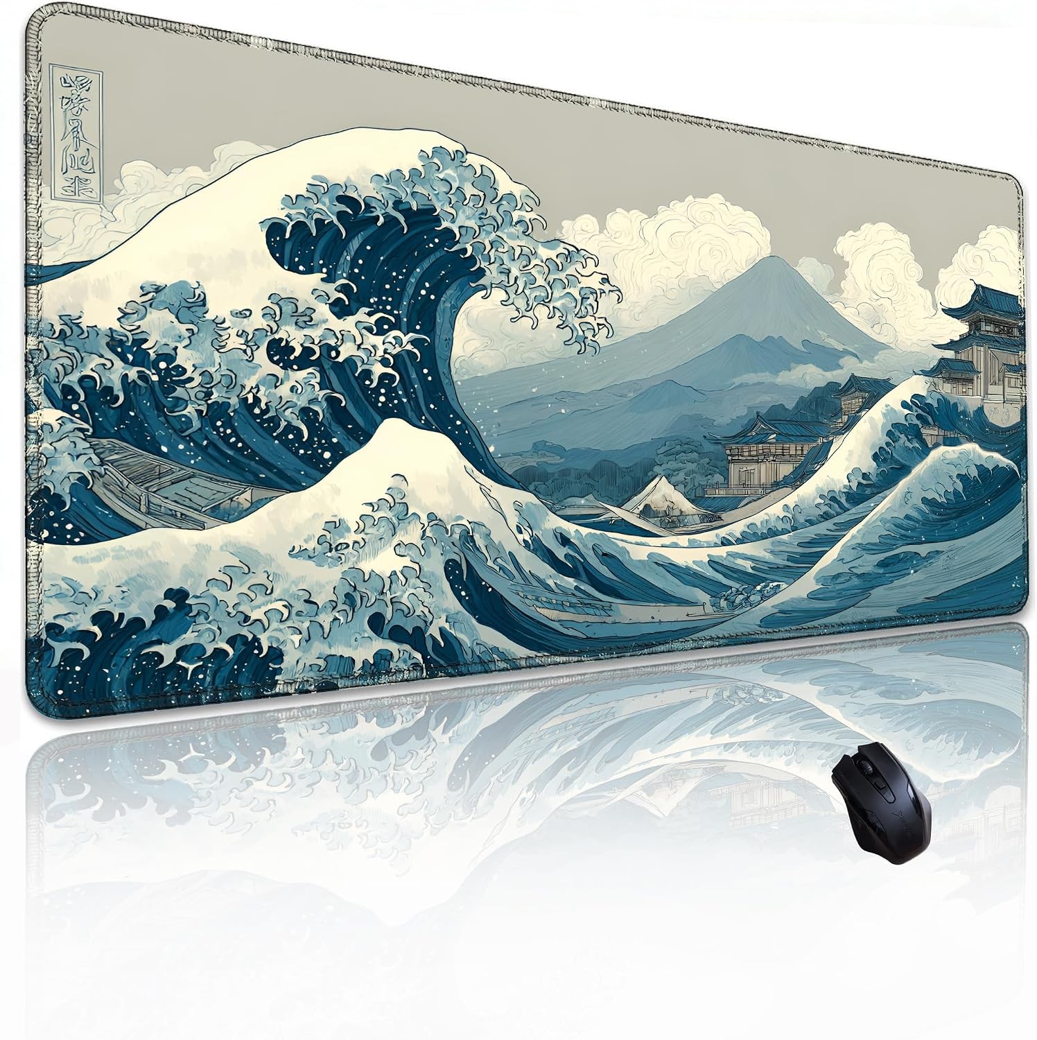 Kanagawa Wave Surfing Mouse Pad, Large Great Mount Fuji 31.5"x11.8"
