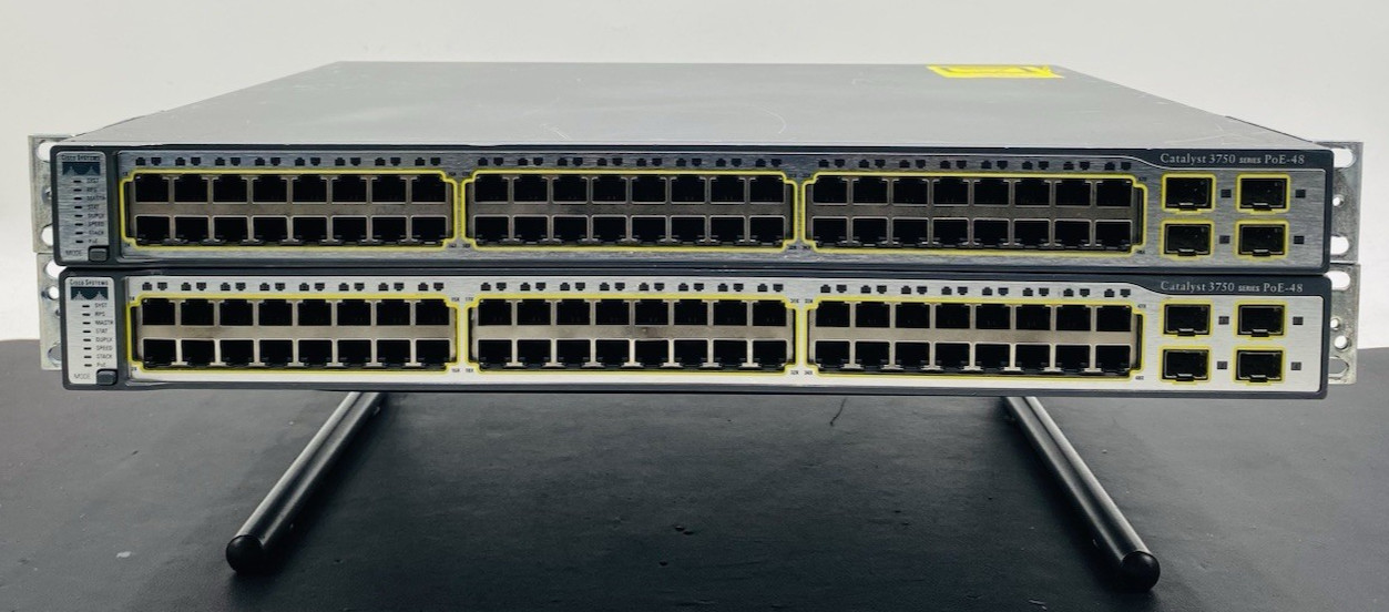 Lot of 2 Cisco Catalyst WS-C3750-48PS-S 48-Port Rack Mountable Ethernet Switch