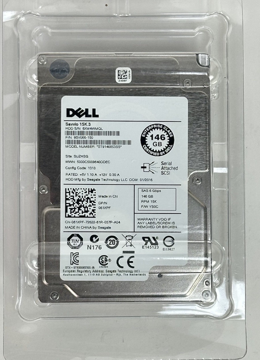 Dell 146GB 15K RPM SAS 6G HDD 2.5in SFF Hard Disk Drive ST9146853SS 061XPF