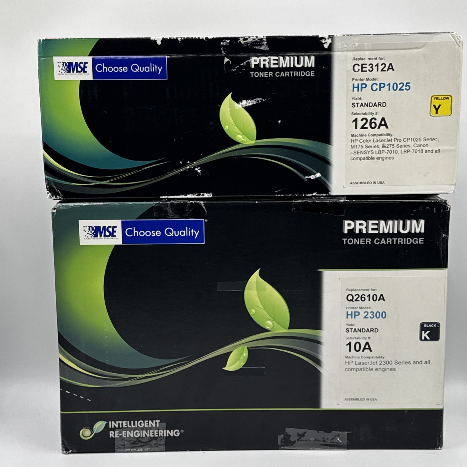 2 MSE Toner Cartridges, Yellow HP CP1025, Black HP 2300 Standard Quality USA