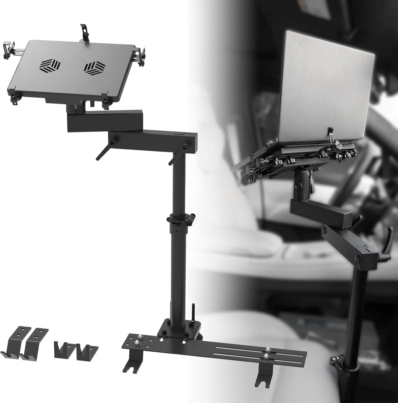 Laptop Mount for Vehicles No-Drill Adjustable Car Computer Stand Full Motion