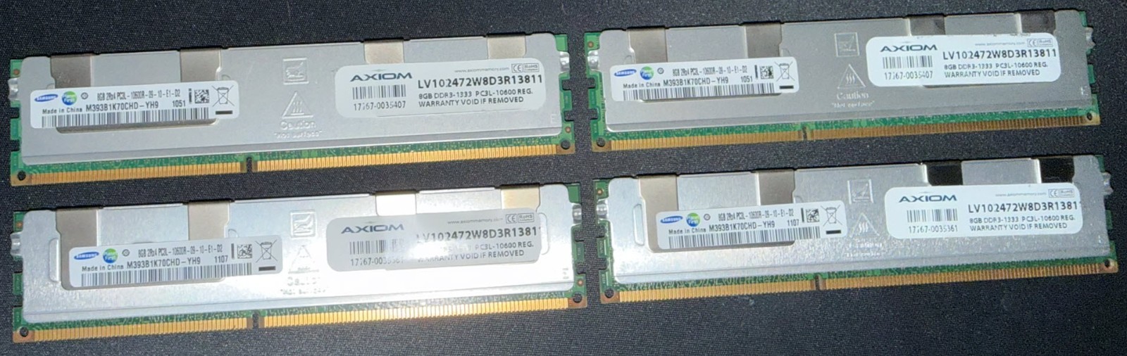 32GB 4x8GB Samsung Axiom DDR3L ECC RDIMM PC3L-10600R M393B1K70CHD-YH9