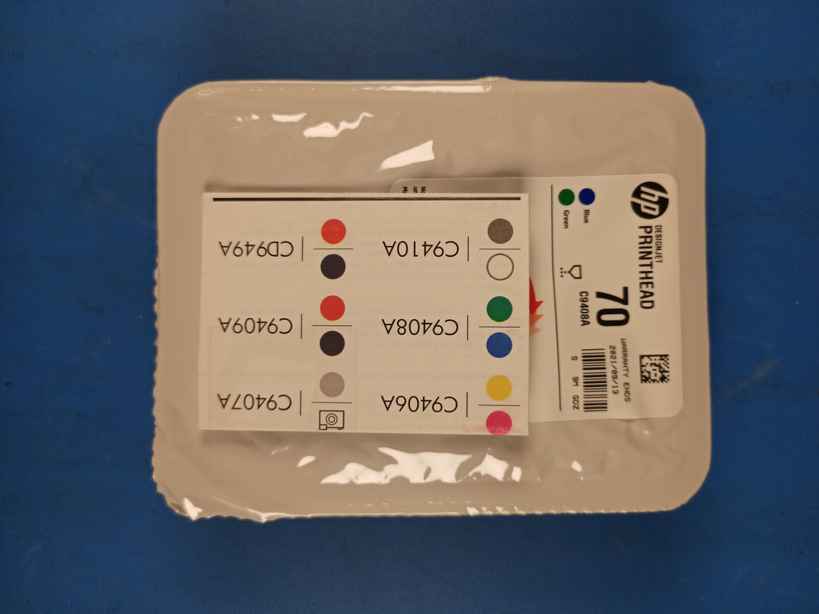 C9408A - Genuine, HP 70 Blue & Green Printhead, 2016 - SEALED FOIL - damaged box