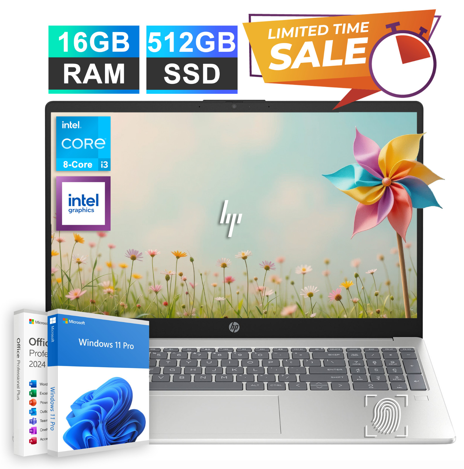 2026 HP Laptop Notebook 15.6" FHD 8-Core Intel i3 16GB RAM 512GB SSD Office 2024