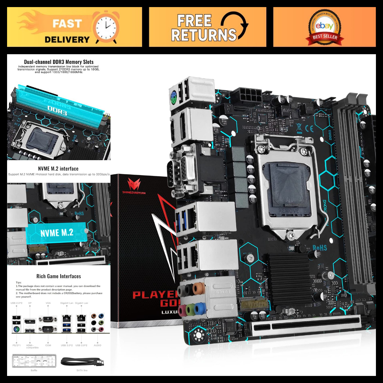 LGA 1150 Motherboard for Intel Core i7/i5/i3 - H97 Chipset, Gaming & Performance