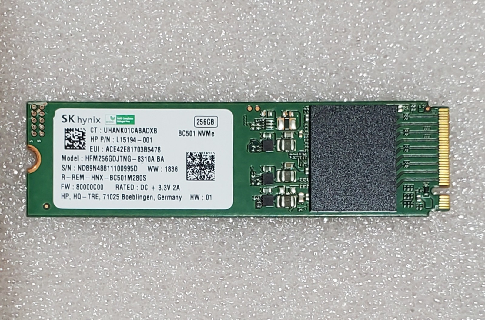 SK Hynix BC501 256GB M.2 NVMe SSD HFM256GDJTNG-8310A BA