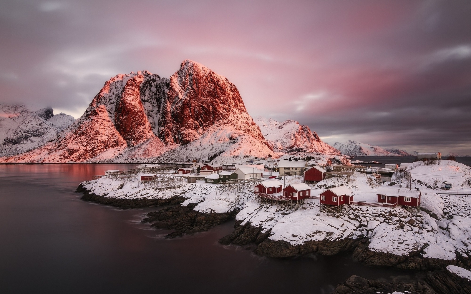 Landscape winter mountains fjord norway snow village Custom Gaming Mat Desk