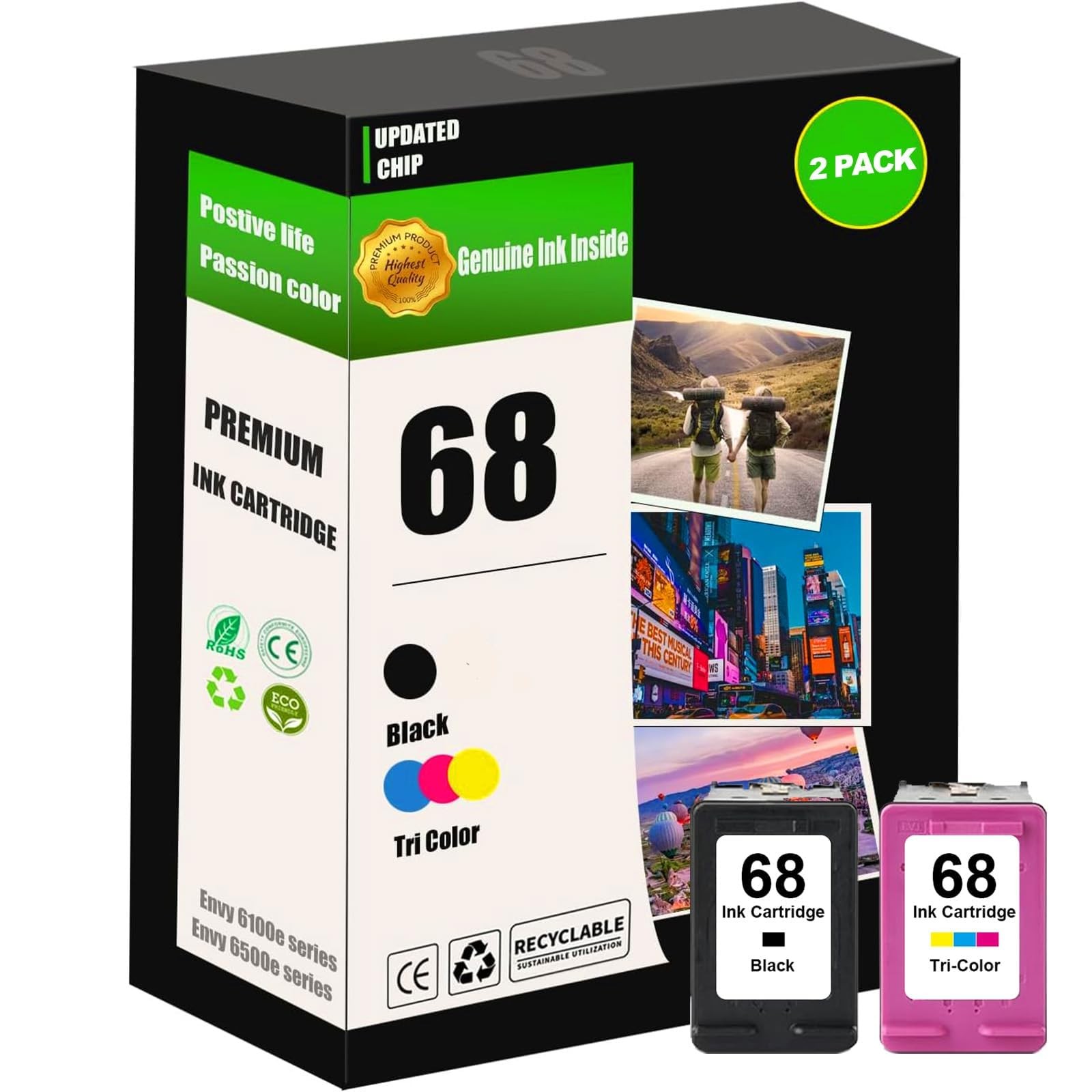 Eficazink 68 Ink cartridges Compatible for 68/68xl Ink,2-Pack 68, 68 BCMY