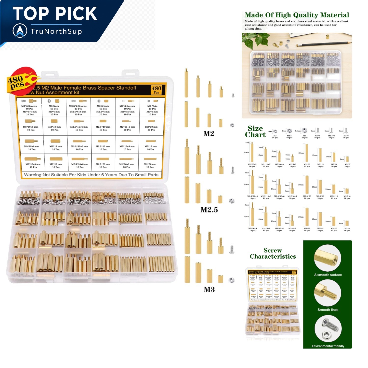 480 Pcs Motherboard Standoffs Screws Nuts Kit M2 M2.5 M3 Brass Stainless Stee...