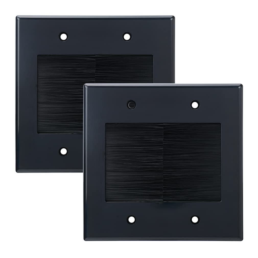 2 PCS 2 Gang Brush Wall Plate Double Cable Power Cord Low Voltage Wire Black