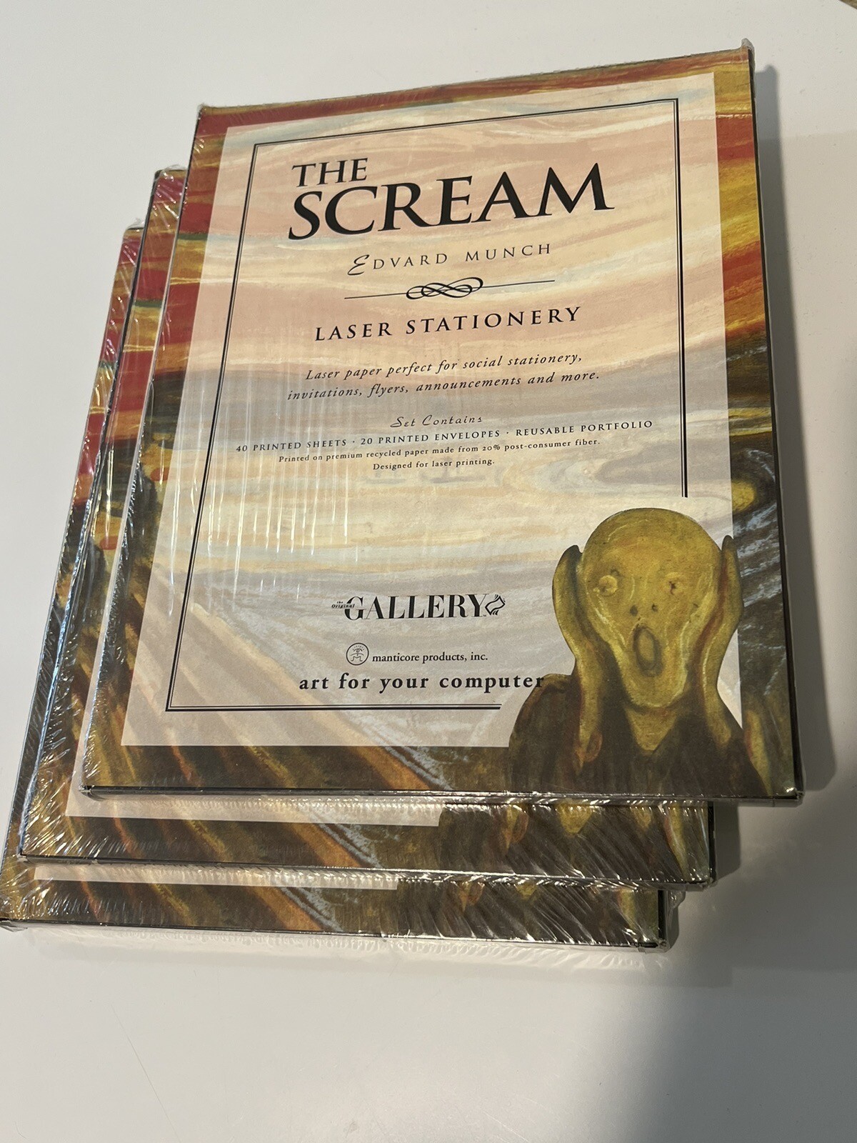 3 VTG The Scream Edvard Munch Laser Stationery 40 printed sheets 20 Envelopes