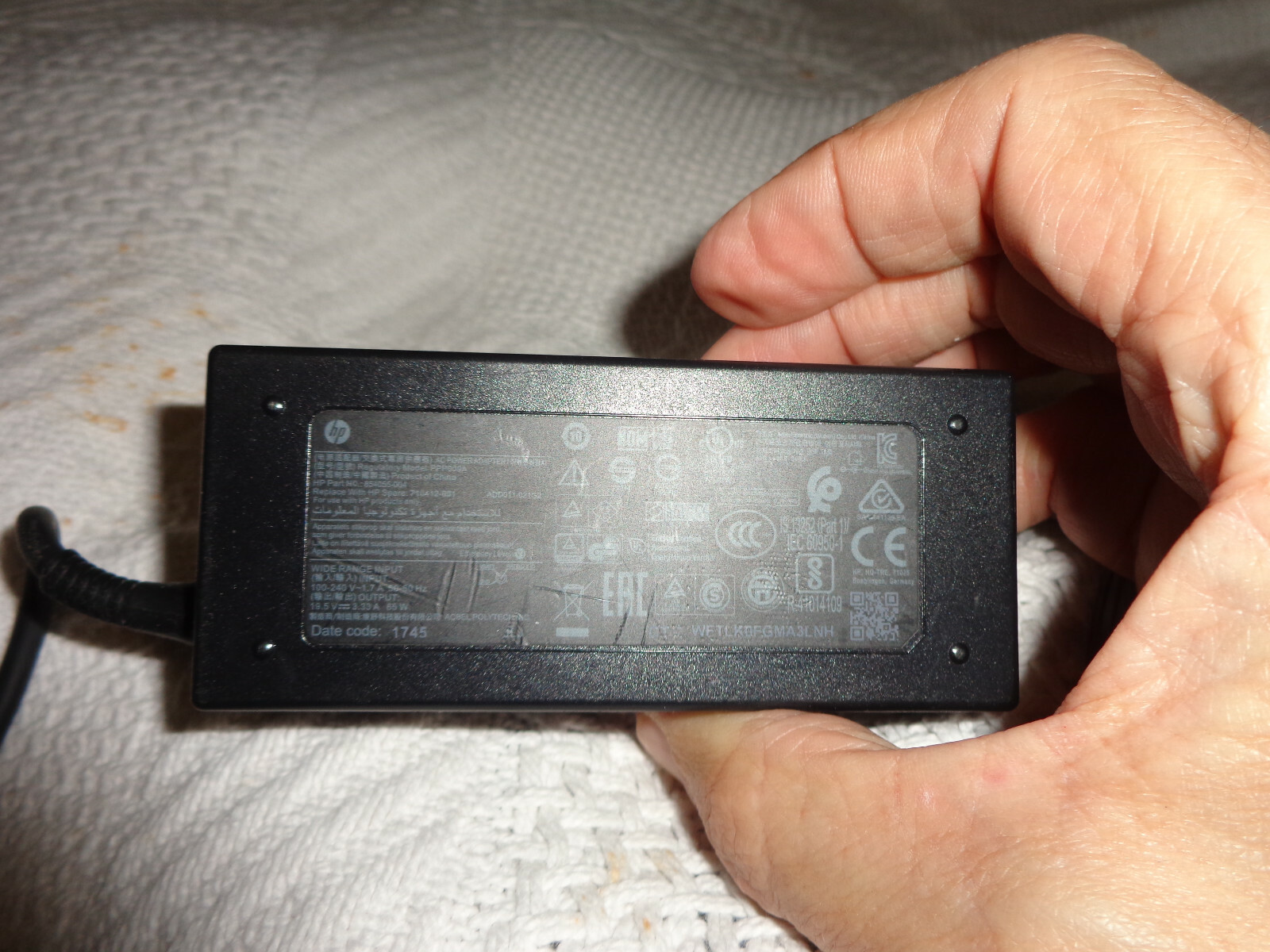 hp power adapter model ppp009a date code 1745 hp part number 854055-064 untested