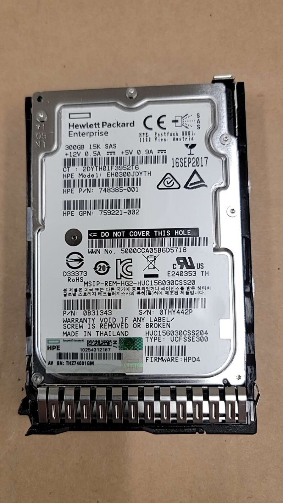 HPE 300GB 15K 2.5" 12G SAS Hard Drive 748385-001 759221-002 with Tray 759546