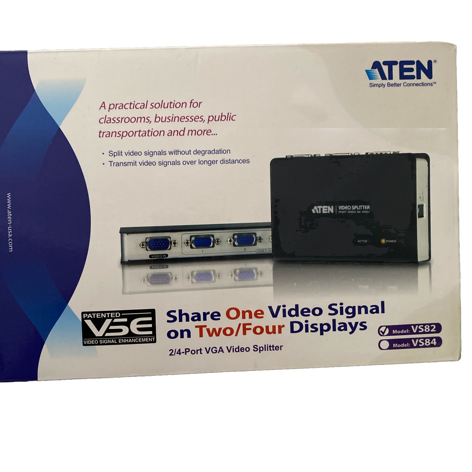 ATEN 2-Port 250MHz 1920x1440 HD VGA Video Splitter VS82  (Black)