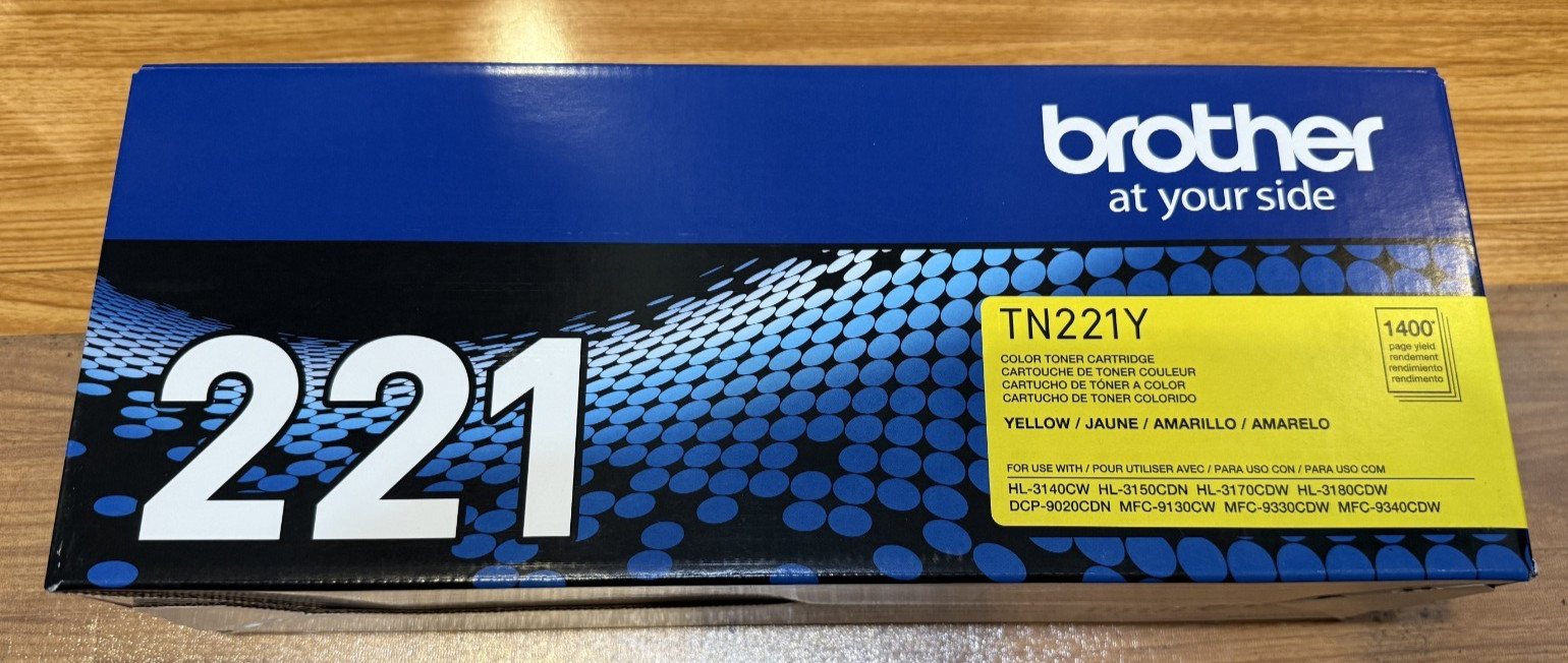 GENUINE Brother TN221Y 1400 Page-Yield TN221Y Toner - Yellow New Sealed