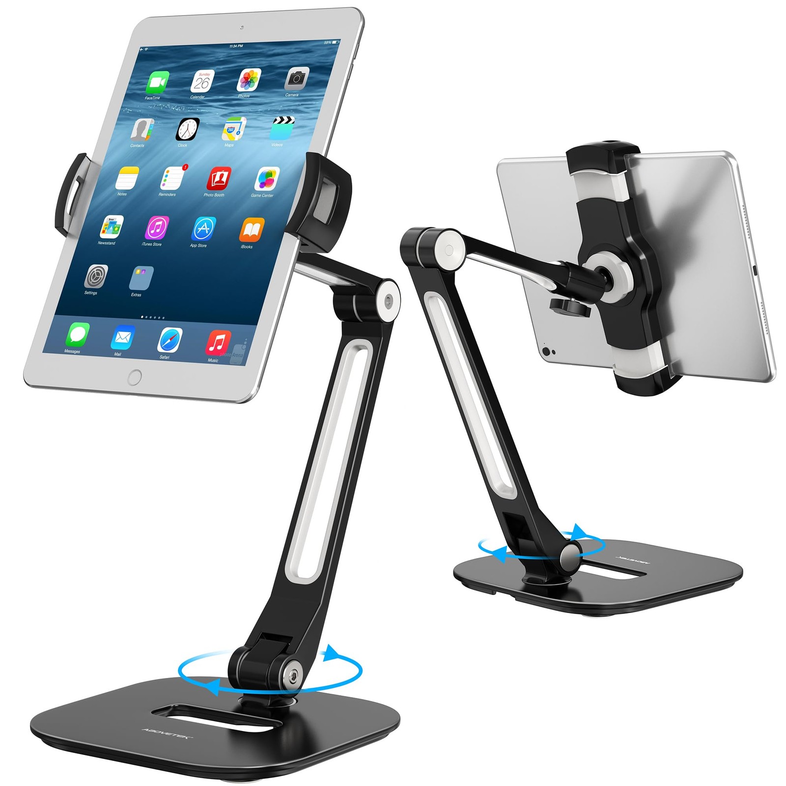 AboveTEK Tablet Stand, Multi-Angle Adjustable iPad Stand Holder, 360° Black