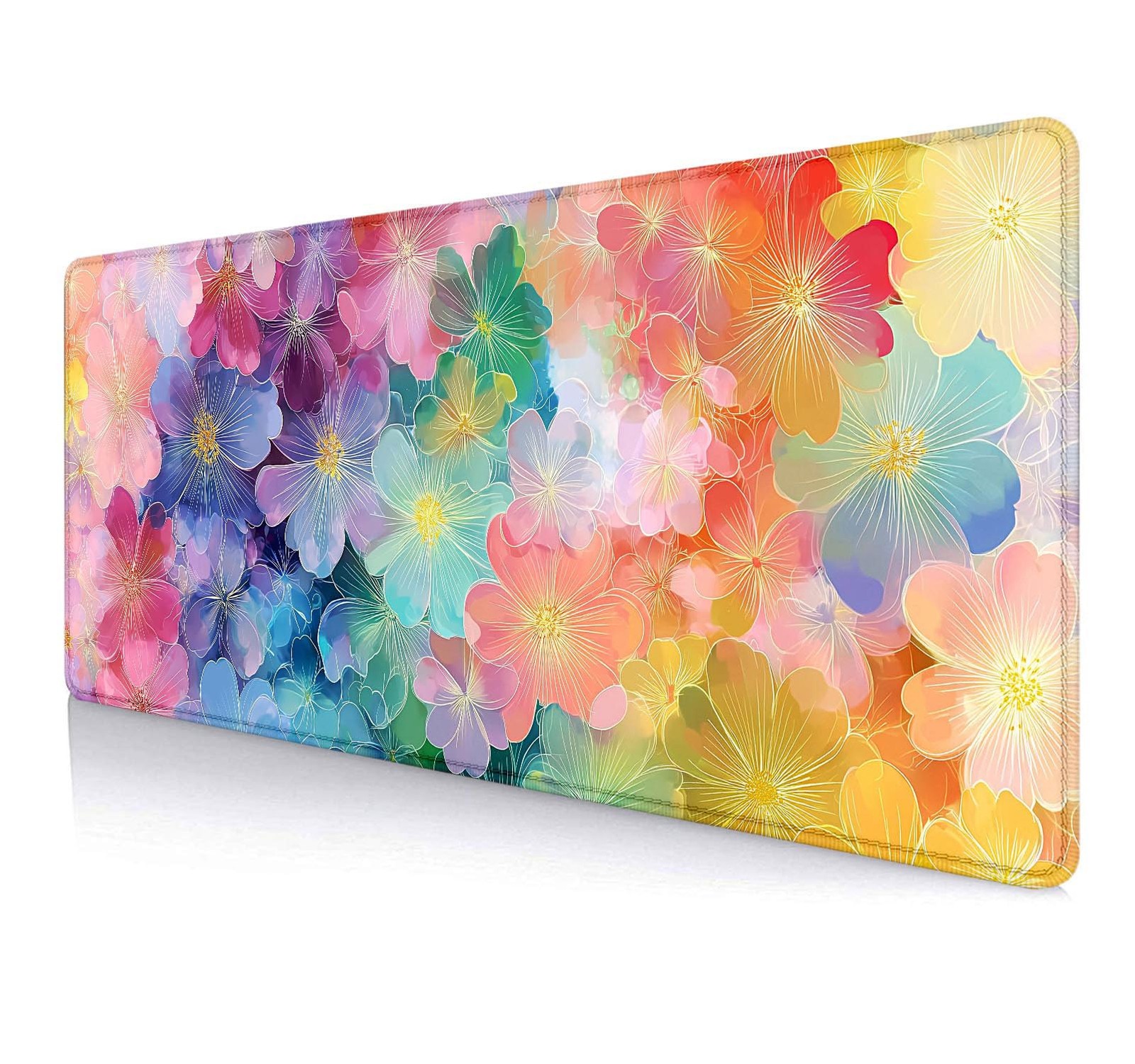 Colorful Flowers Large Mouse Pad Desk Mat Watercolor Floral 31.5x11.8 Inch