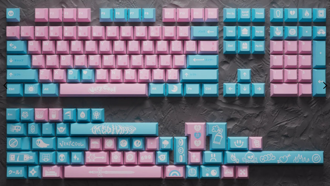 The Very Cool Keycaps Cool Shirtz Brand Cherry Pink and Blue Key Caps