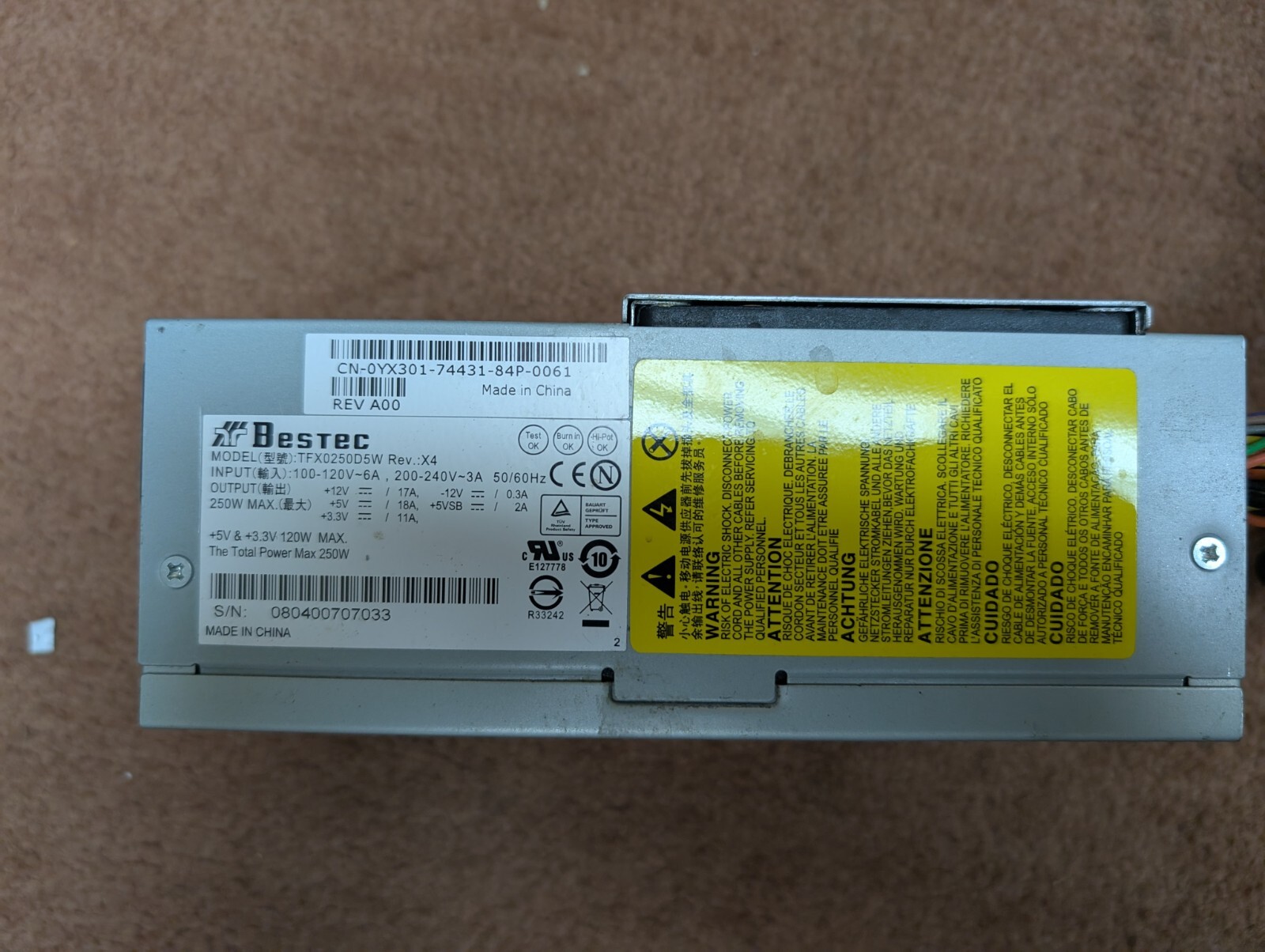 Bestec TFX0250D5W Rev. X4 Dell YX301 Genuine OEM 250W PSU - TESTED