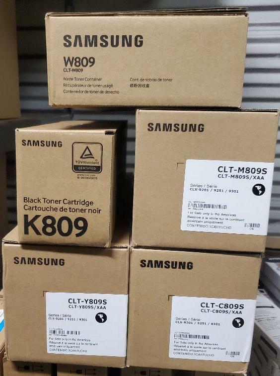 Set 5 Genuine Factory Sealed K809 M809 Y809 C809 Samsung Toners Waste Container
