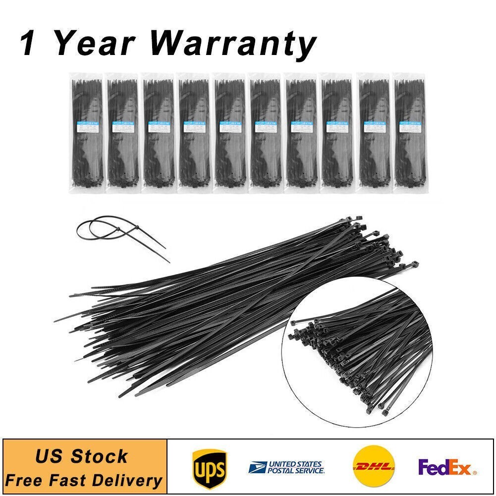 12" Network Cable Cord Wire BLACK Tie Strap 40 Lbs Zip Nylon 1000 PCS US Stock