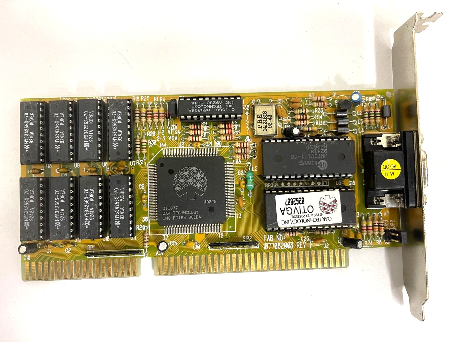 RARE VINTAGE 1992 OAK OTI077 1 MEG 16 BIT ISA VGA CARD FCC: IDW77082003 MXB120