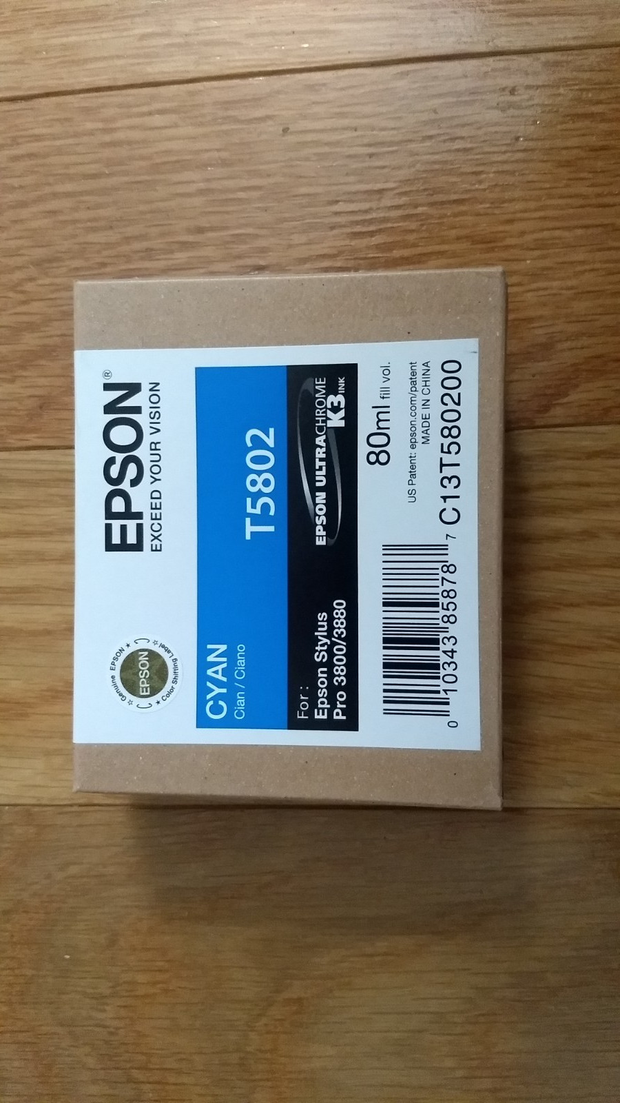 2018 Genuine Epson T5802 Cyan Ink Stylus Pro 3800 3880 80ml New Sealed